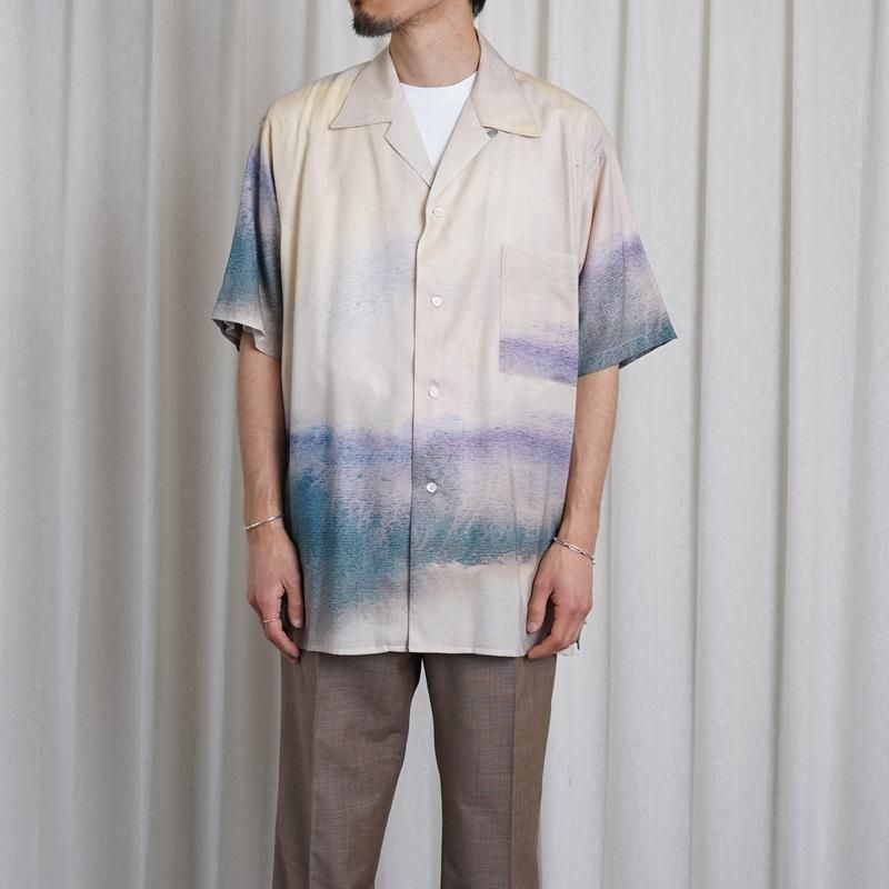 25S/SۡYOKE 衼 LANDSCAPE PRINTED OPEN COLLAR SHIRT / IVORY