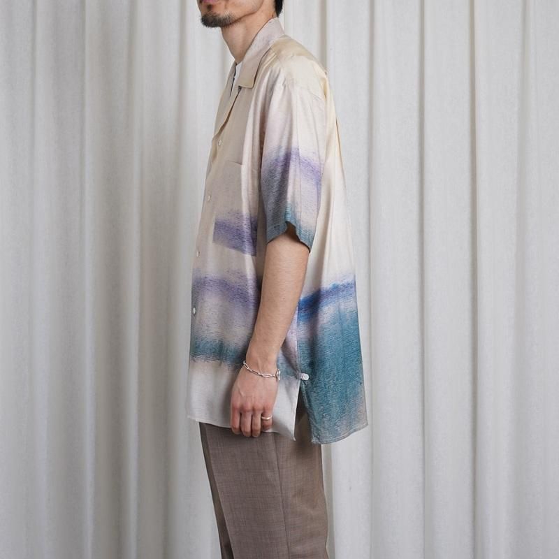 25S/SۡYOKE 衼 LANDSCAPE PRINTED OPEN COLLAR SHIRT / IVORY