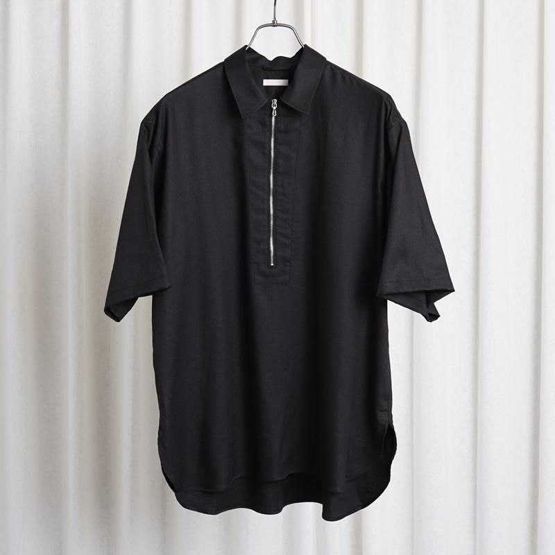 25S/SۡULTERIOR ƥꥢ RAYON LINEN TWILL HALF-ZIP SHIRT / BLACK