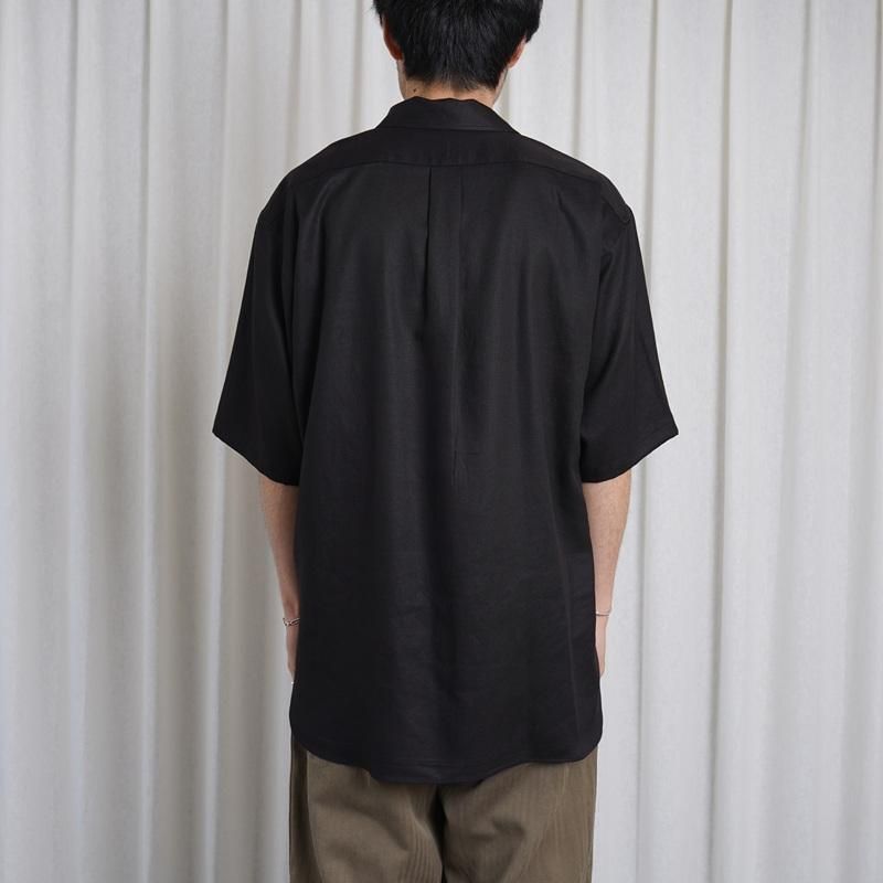 25S/SۡULTERIOR ƥꥢ RAYON LINEN TWILL HALF-ZIP SHIRT / BLACK