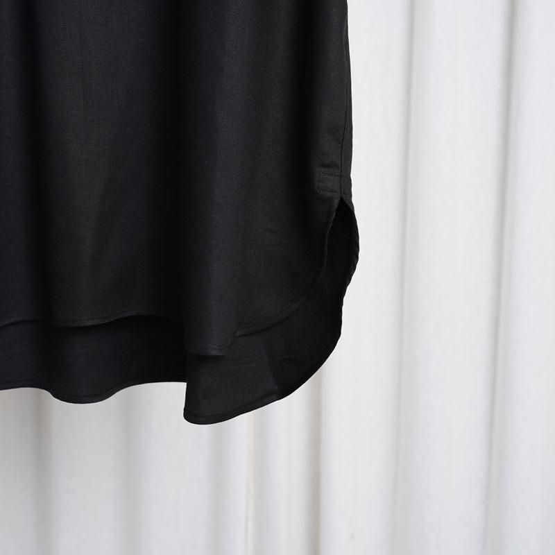 25S/SۡULTERIOR ƥꥢ RAYON LINEN TWILL HALF-ZIP SHIRT / BLACK
