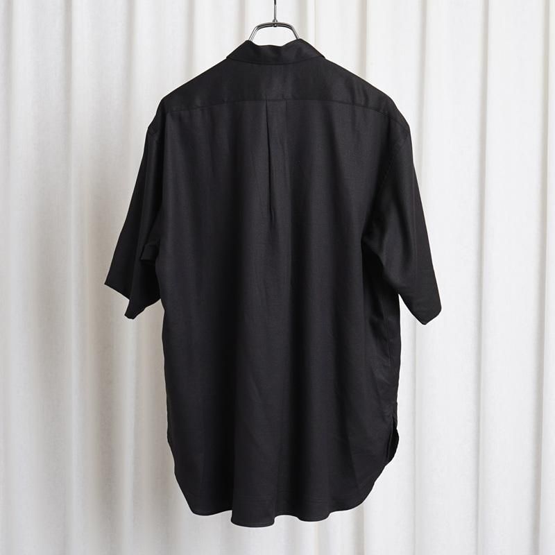 25S/SۡULTERIOR ƥꥢ RAYON LINEN TWILL HALF-ZIP SHIRT / BLACK