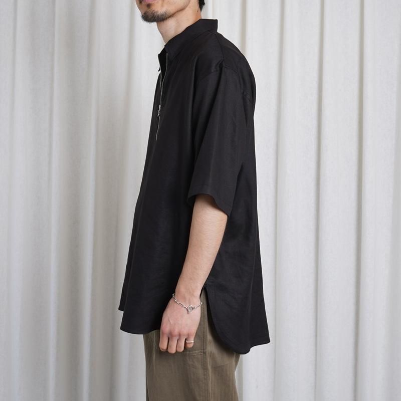 25S/SۡULTERIOR ƥꥢ RAYON LINEN TWILL HALF-ZIP SHIRT / BLACK