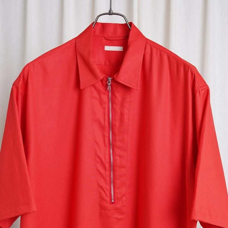 25S/SۡULTERIOR ƥꥢ RAYON LINEN TWILL HALF-ZIP SHIRT / RED