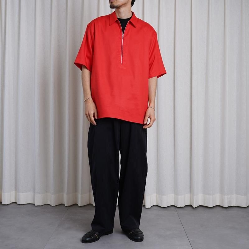 25S/SۡULTERIOR ƥꥢ RAYON LINEN TWILL HALF-ZIP SHIRT / RED