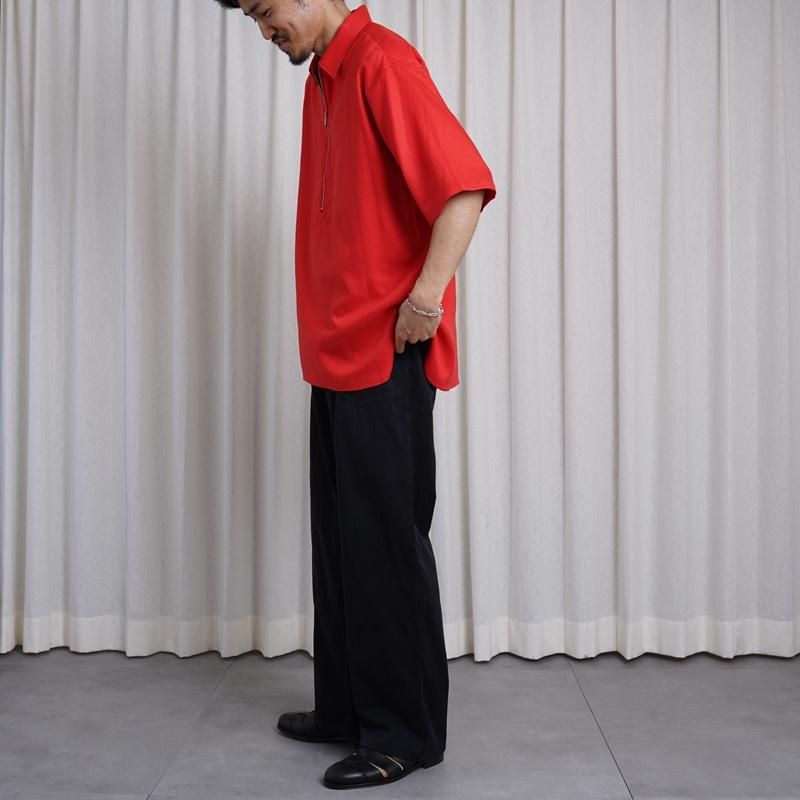 25S/SۡULTERIOR ƥꥢ RAYON LINEN TWILL HALF-ZIP SHIRT / RED