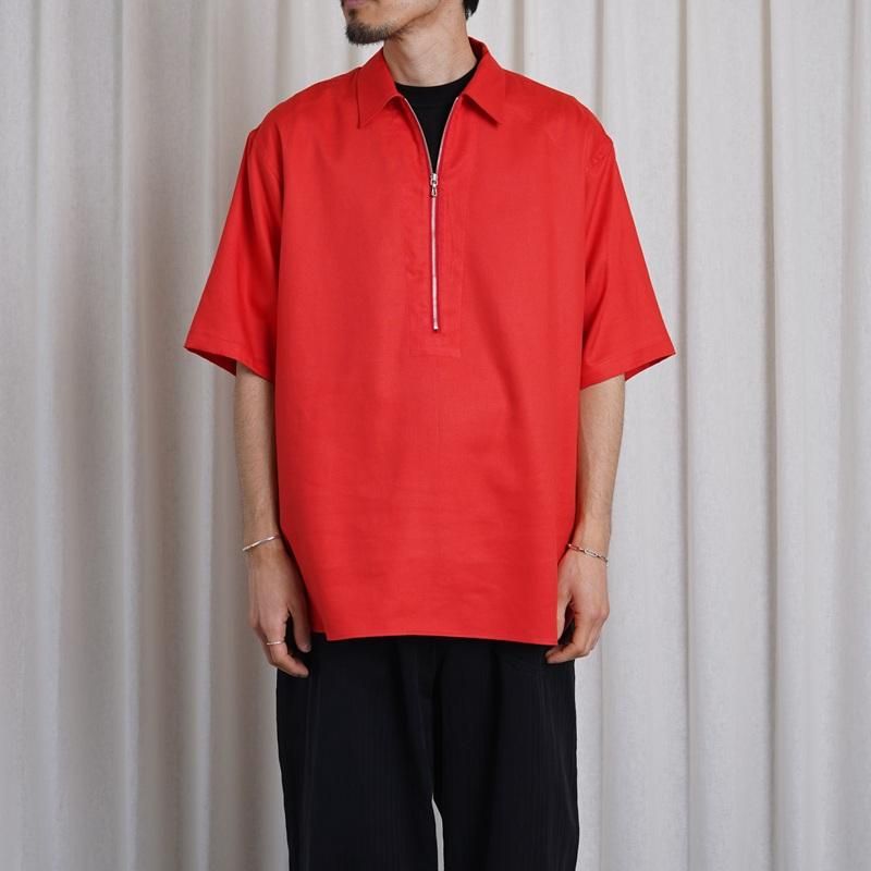 25S/SۡULTERIOR ƥꥢ RAYON LINEN TWILL HALF-ZIP SHIRT / RED