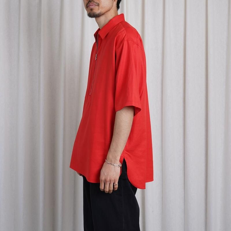 25S/SۡULTERIOR ƥꥢ RAYON LINEN TWILL HALF-ZIP SHIRT / RED