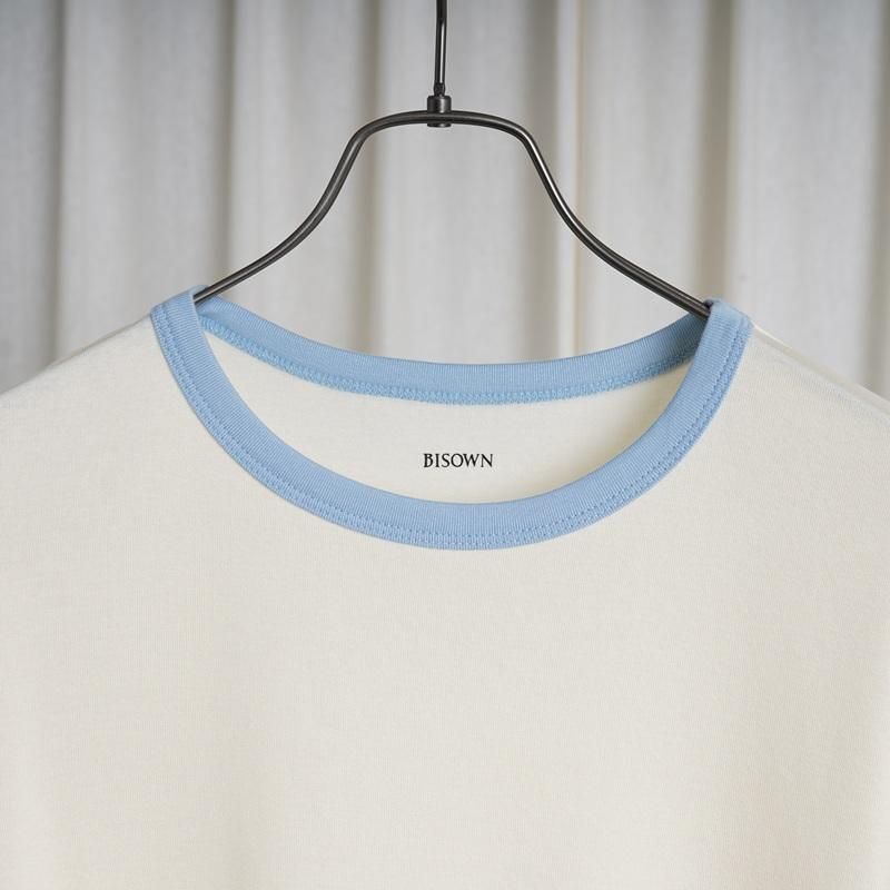 25S/S BISOWN ӥ  TRIM TEE / WHITEL.BLUE