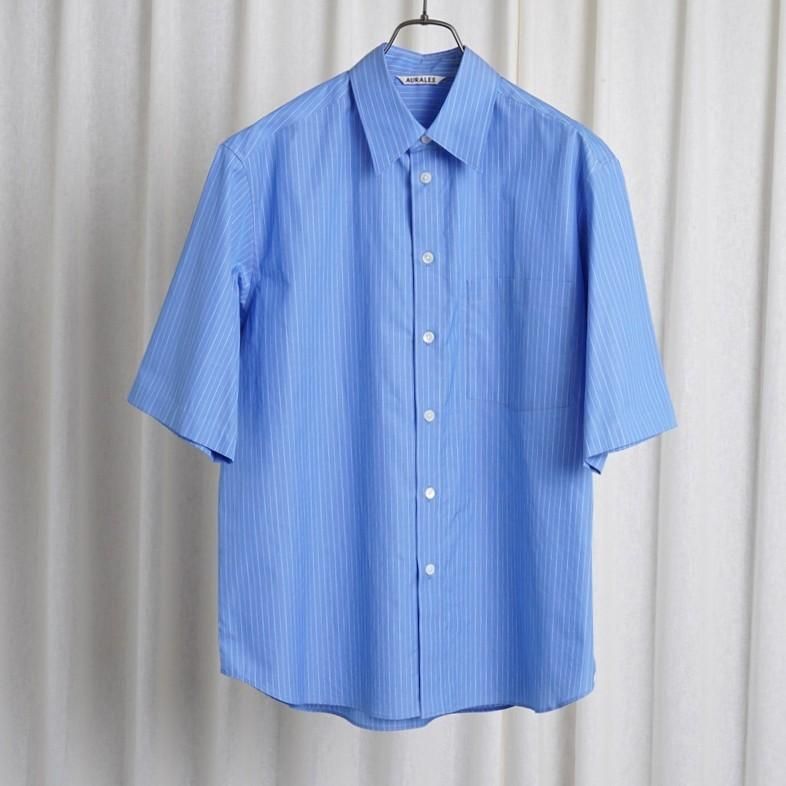 【25S/S】【AURALEE オーラリー】 SUVIN HIGH COUNT CLOTH STRIPE HALF SLEEVED SHIRT / BLUE STRIPE