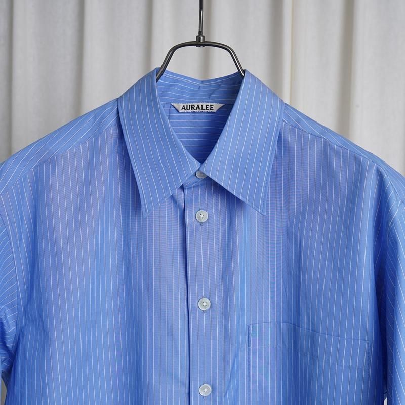25S/SۡAURALEE ꡼ SUVIN HIGH COUNT CLOTH STRIPE HALF SLEEVED SHIRT  / BLUE STRIPE
