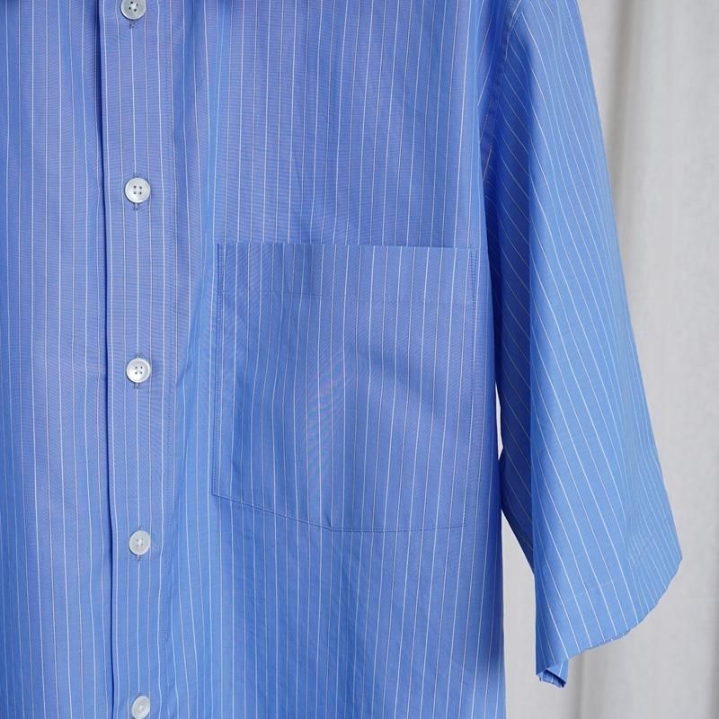 25S/SۡAURALEE ꡼ SUVIN HIGH COUNT CLOTH STRIPE HALF SLEEVED SHIRT  / BLUE STRIPE
