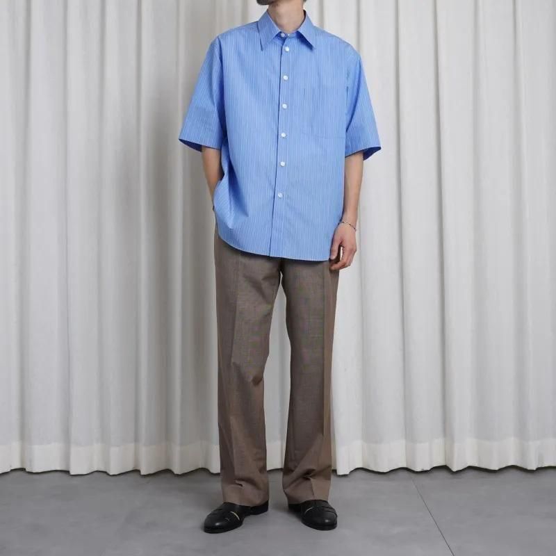 25S/SۡAURALEE ꡼ SUVIN HIGH COUNT CLOTH STRIPE HALF SLEEVED SHIRT  / BLUE STRIPE

