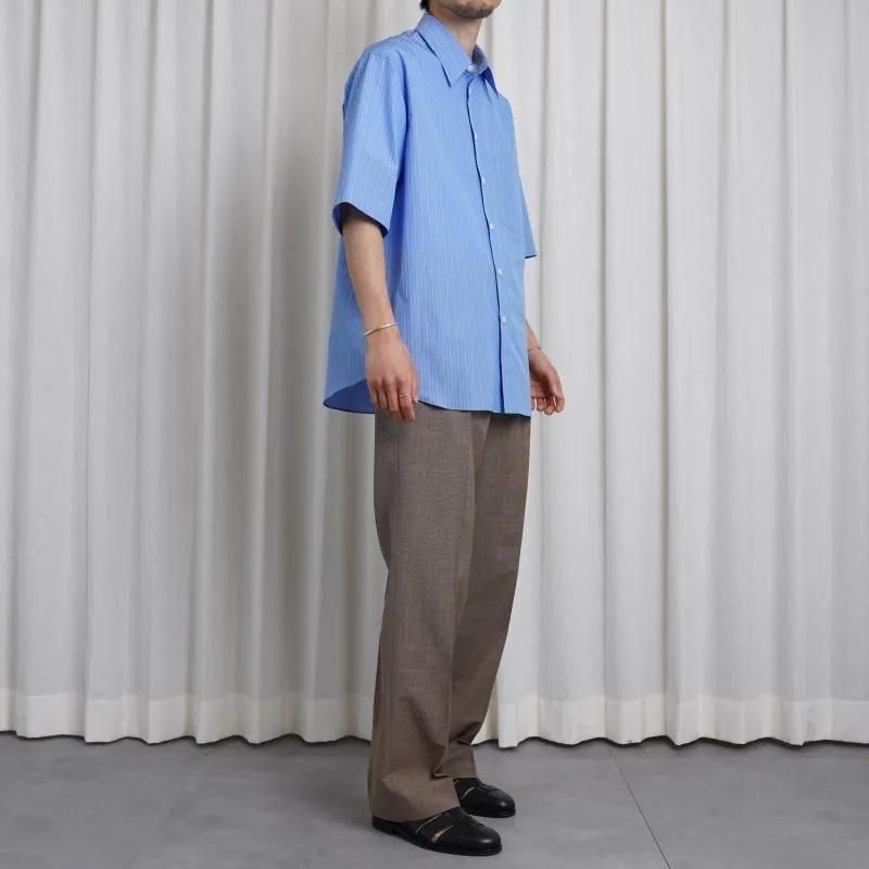 25S/SۡAURALEE ꡼ SUVIN HIGH COUNT CLOTH STRIPE HALF SLEEVED SHIRT  / BLUE STRIPE
