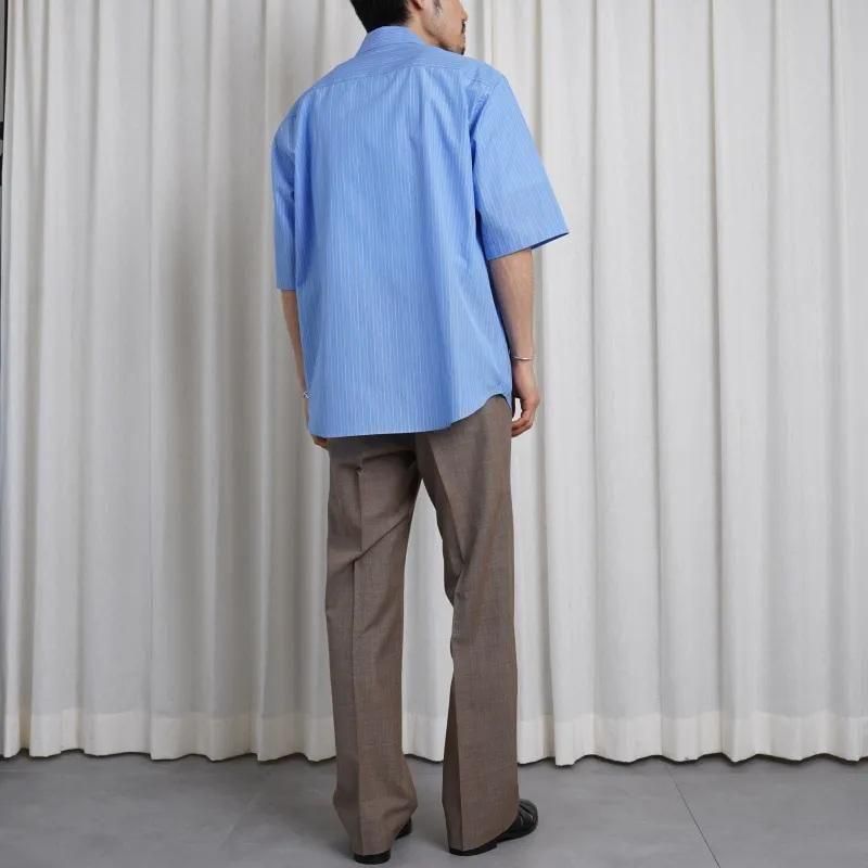 25S/SۡAURALEE ꡼ SUVIN HIGH COUNT CLOTH STRIPE HALF SLEEVED SHIRT  / BLUE STRIPE
