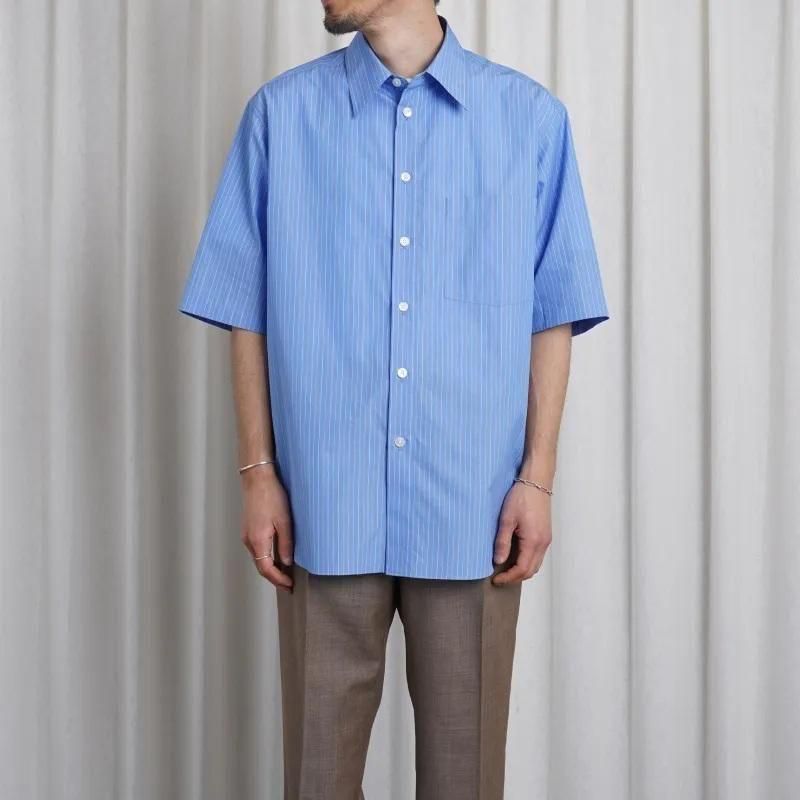 25S/SۡAURALEE ꡼ SUVIN HIGH COUNT CLOTH STRIPE HALF SLEEVED SHIRT  / BLUE STRIPE
