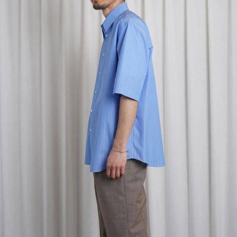 25S/SۡAURALEE ꡼ SUVIN HIGH COUNT CLOTH STRIPE HALF SLEEVED SHIRT  / BLUE STRIPE
