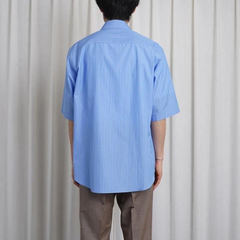 25S/SۡAURALEE ꡼ SUVIN HIGH COUNT CLOTH STRIPE HALF SLEEVED SHIRT  / BLUE STRIPE
