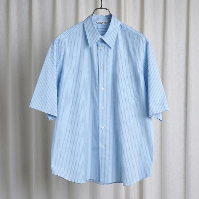 25S/SۡAURALEE ꡼ SUVIN HIGH COUNT CLOTH STRIPE HALF SLEEVED SHIRT  / LIGHT BLUE STRIPE
