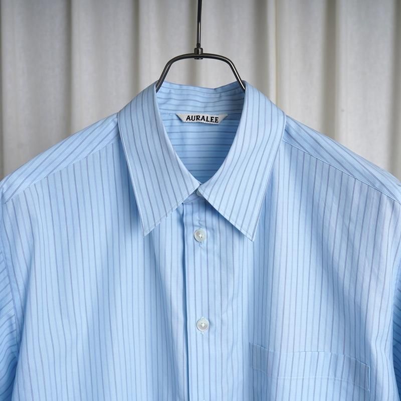 25S/SۡAURALEE ꡼ SUVIN HIGH COUNT CLOTH STRIPE HALF SLEEVED SHIRT  / LIGHT BLUE STRIPE
