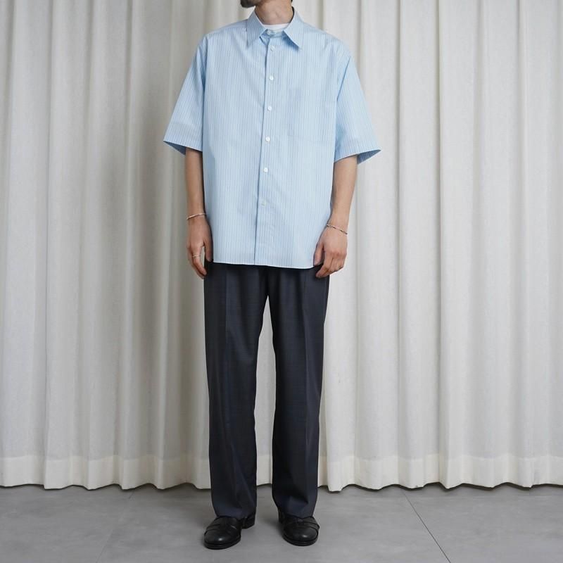 25S/SۡAURALEE ꡼ SUVIN HIGH COUNT CLOTH STRIPE HALF SLEEVED SHIRT  / LIGHT BLUE STRIPE

