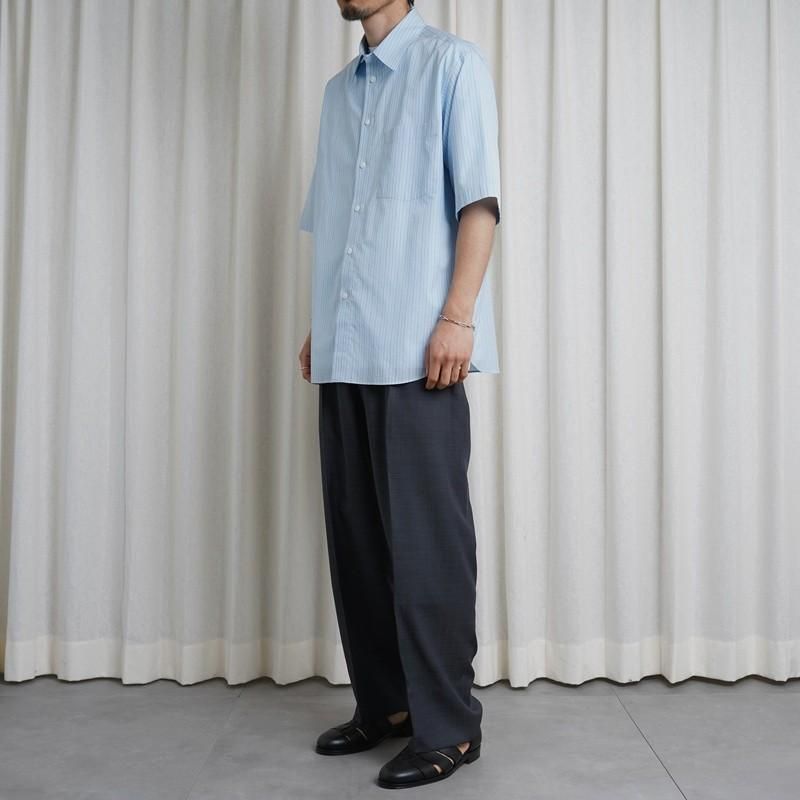 25S/SۡAURALEE ꡼ SUVIN HIGH COUNT CLOTH STRIPE HALF SLEEVED SHIRT  / LIGHT BLUE STRIPE
