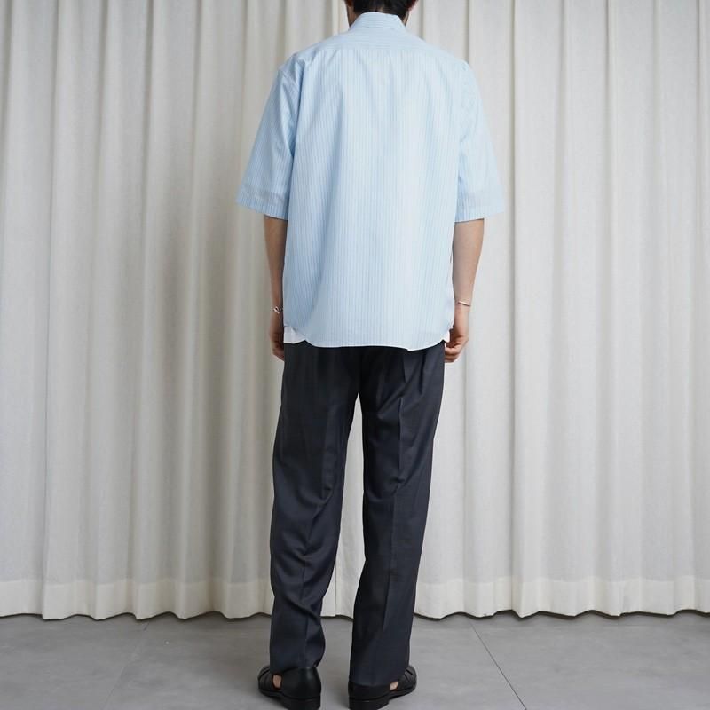 25S/SۡAURALEE ꡼ SUVIN HIGH COUNT CLOTH STRIPE HALF SLEEVED SHIRT  / LIGHT BLUE STRIPE
