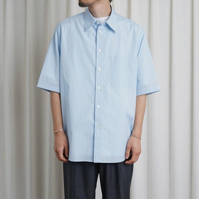 25S/SۡAURALEE ꡼ SUVIN HIGH COUNT CLOTH STRIPE HALF SLEEVED SHIRT  / LIGHT BLUE STRIPE
