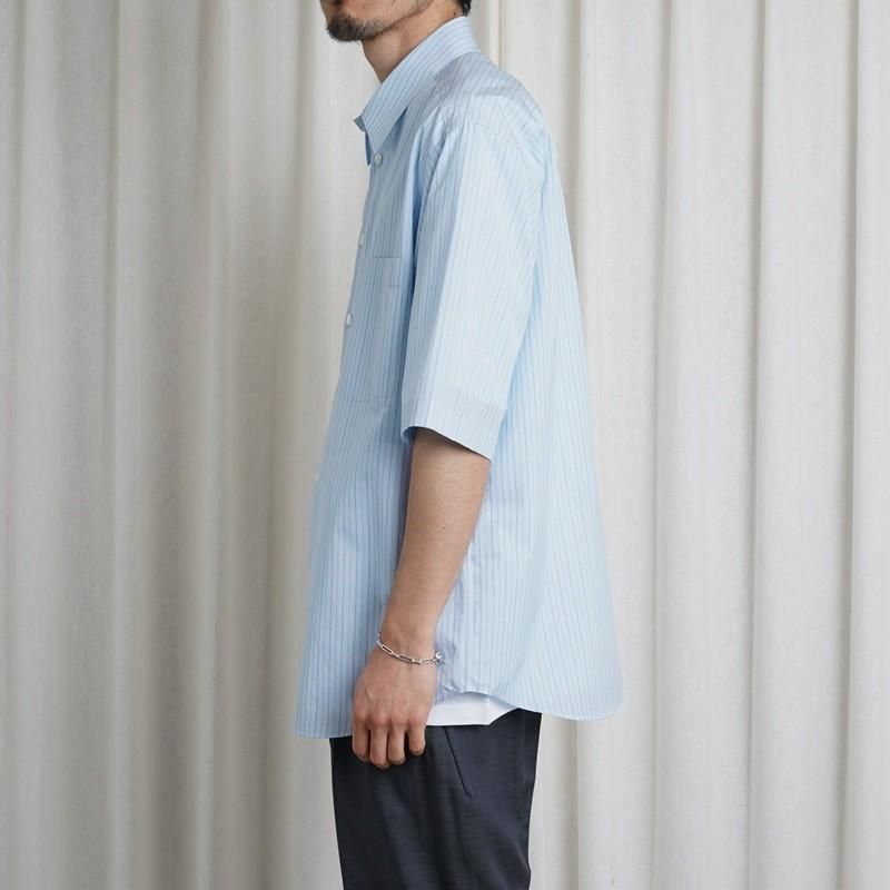 25S/SۡAURALEE ꡼ SUVIN HIGH COUNT CLOTH STRIPE HALF SLEEVED SHIRT  / LIGHT BLUE STRIPE
