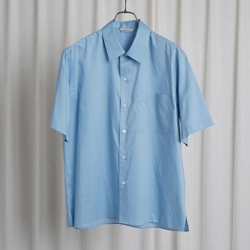 【25S/S】【AURALEE オーラリー】 WASHED FINX TYPEWRITER OPEN COLLAR HALF SLEEVED SHIRT / LIGHT BLUE