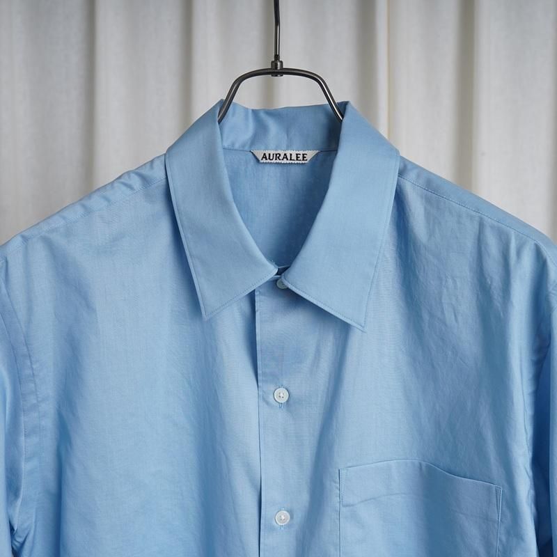 25S/SۡAURALEE ꡼ WASHED FINX TYPEWRITER OPEN COLLAR HALF SLEEVED SHIRT  / LIGHT BLUE

