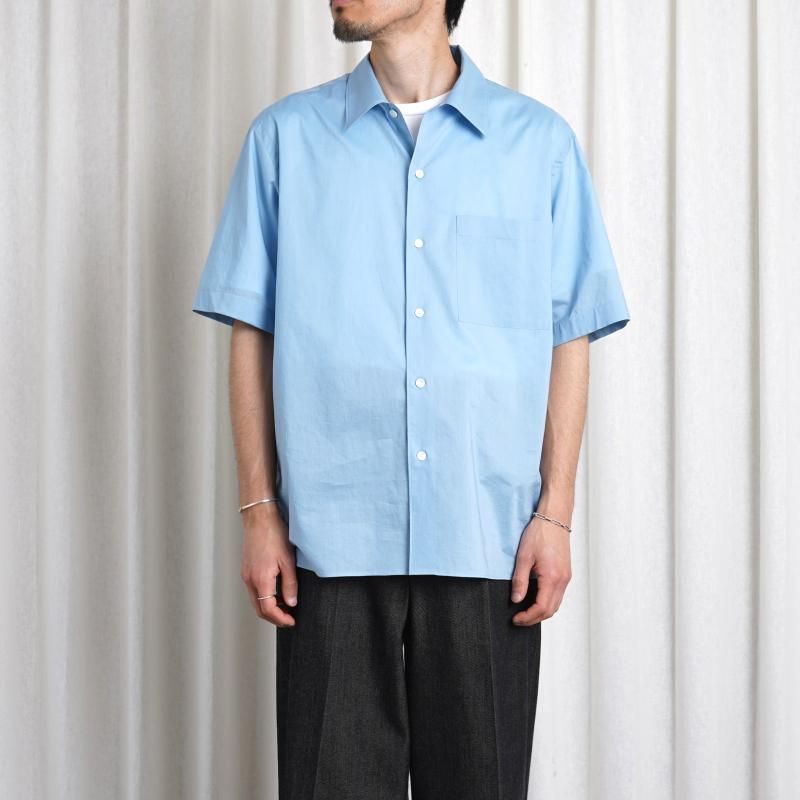 25S/SۡAURALEE ꡼ WASHED FINX TYPEWRITER OPEN COLLAR HALF SLEEVED SHIRT  / LIGHT BLUE
