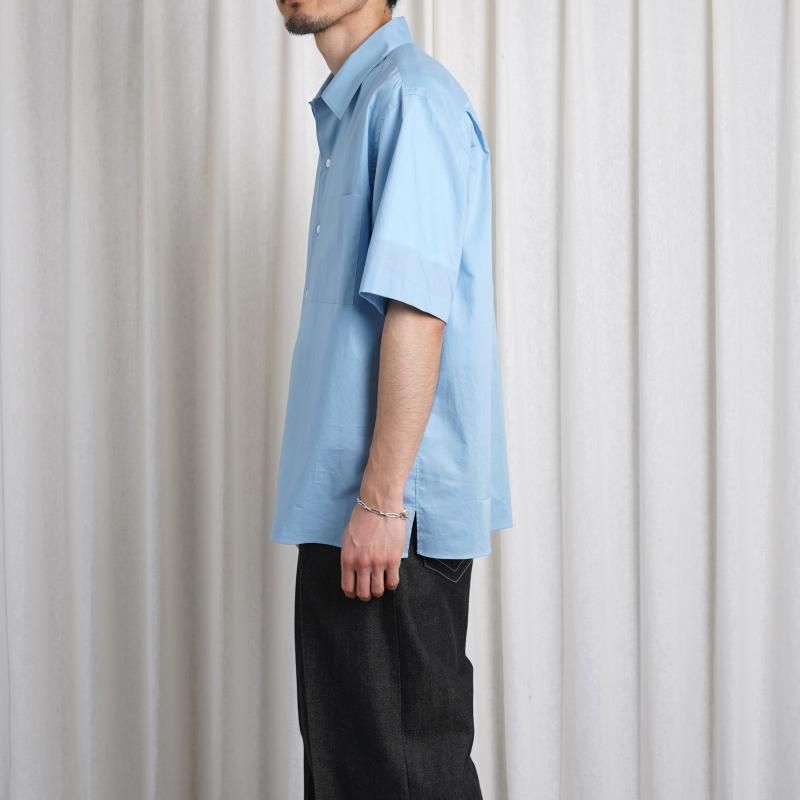 25S/SۡAURALEE ꡼ WASHED FINX TYPEWRITER OPEN COLLAR HALF SLEEVED SHIRT  / LIGHT BLUE
