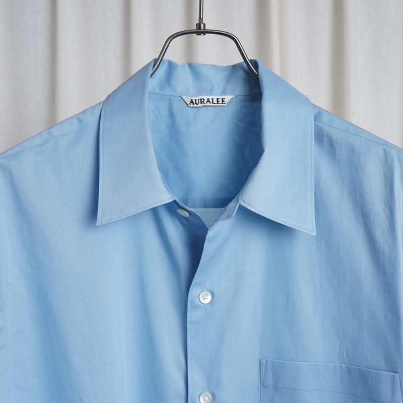 25S/SۡAURALEE ꡼ WASHED FINX TYPEWRITER OPEN COLLAR HALF SLEEVED SHIRT  / LIGHT BLUE
