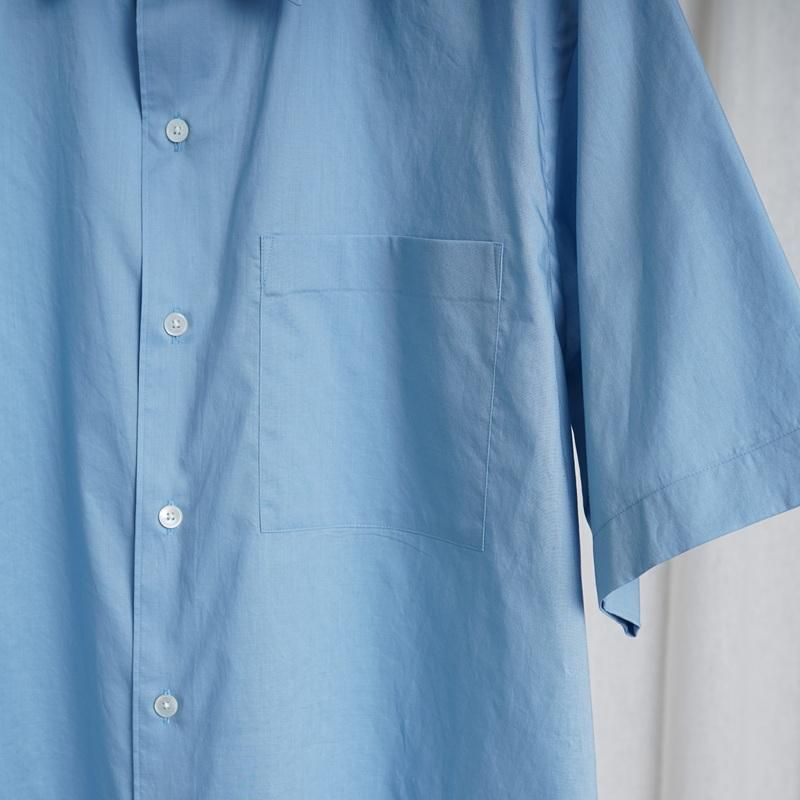 25S/SۡAURALEE ꡼ WASHED FINX TYPEWRITER OPEN COLLAR HALF SLEEVED SHIRT  / LIGHT BLUE
