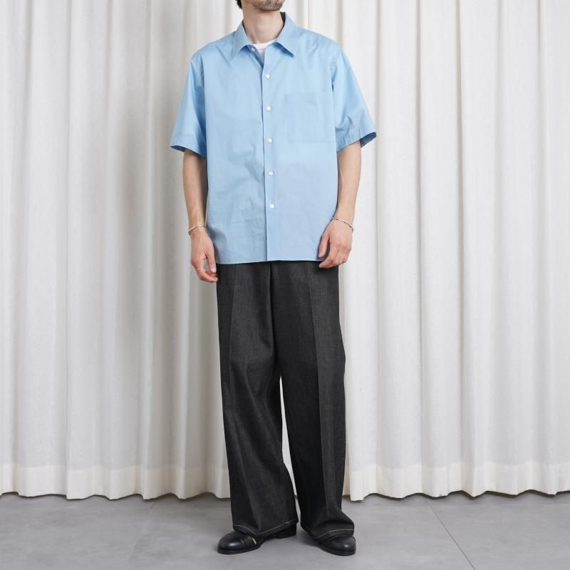 25S/SۡAURALEE ꡼ WASHED FINX TYPEWRITER OPEN COLLAR HALF SLEEVED SHIRT  / LIGHT BLUE
