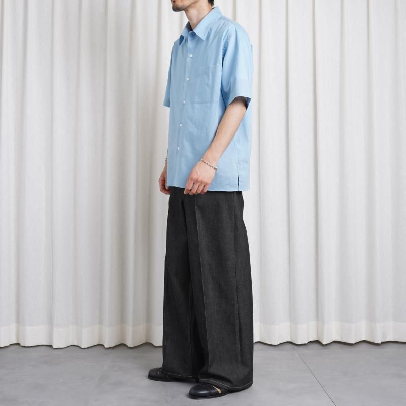 25S/SۡAURALEE ꡼ WASHED FINX TYPEWRITER OPEN COLLAR HALF SLEEVED SHIRT  / LIGHT BLUE

