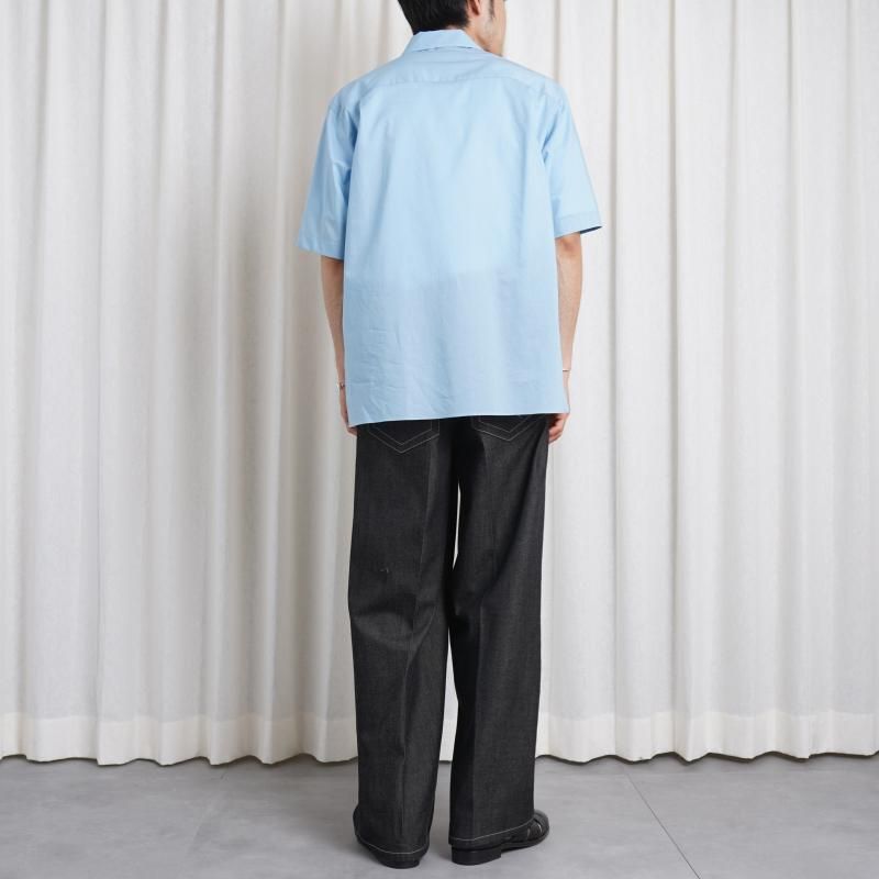 25S/SۡAURALEE ꡼ WASHED FINX TYPEWRITER OPEN COLLAR HALF SLEEVED SHIRT  / LIGHT BLUE
