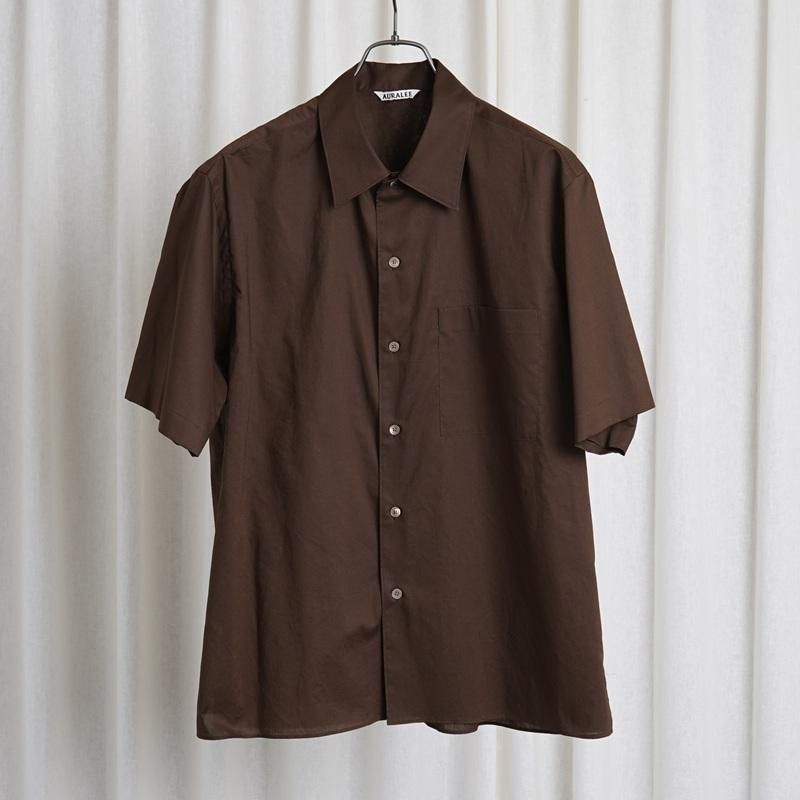 【25S/S】【AURALEE オーラリー】 WASHED FINX TYPEWRITER OPEN COLLAR HALF SLEEVED SHIRT / DARK BROWN