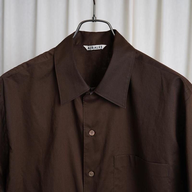 25S/SۡAURALEE ꡼ WASHED FINX TYPEWRITER OPEN COLLAR HALF SLEEVED SHIRT  / DARK BROWN
