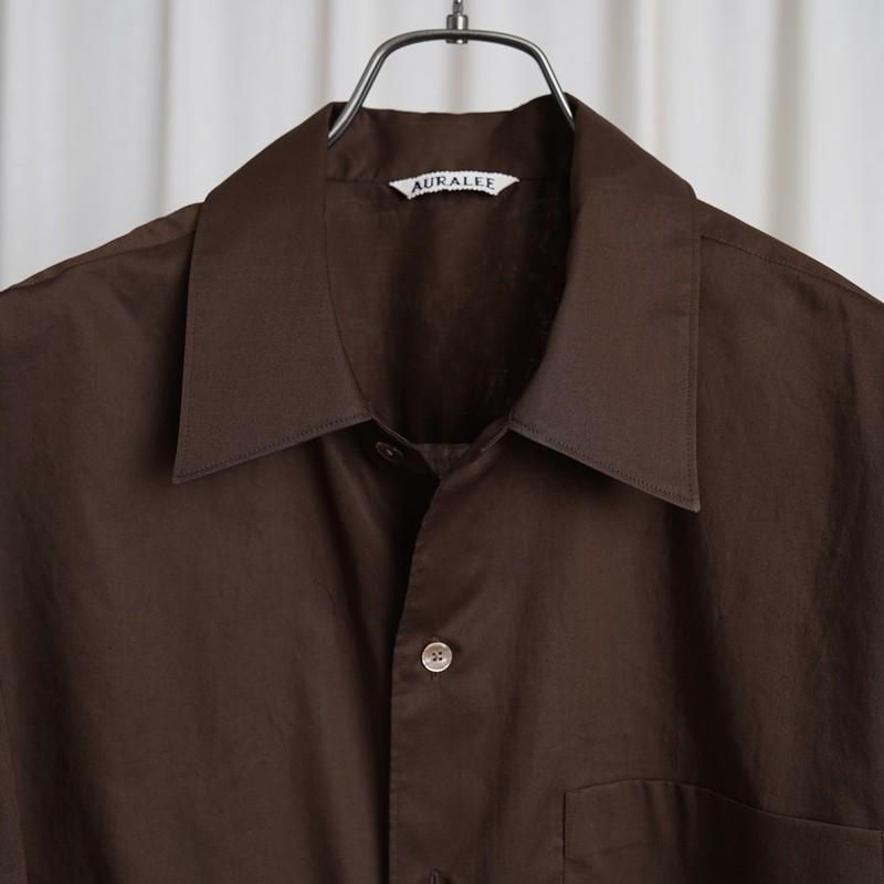 25S/SۡAURALEE ꡼ WASHED FINX TYPEWRITER OPEN COLLAR HALF SLEEVED SHIRT  / DARK BROWN
