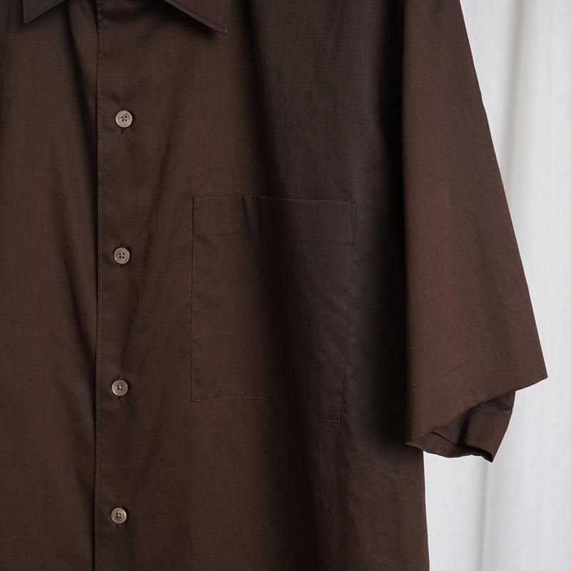 25S/SۡAURALEE ꡼ WASHED FINX TYPEWRITER OPEN COLLAR HALF SLEEVED SHIRT  / DARK BROWN
