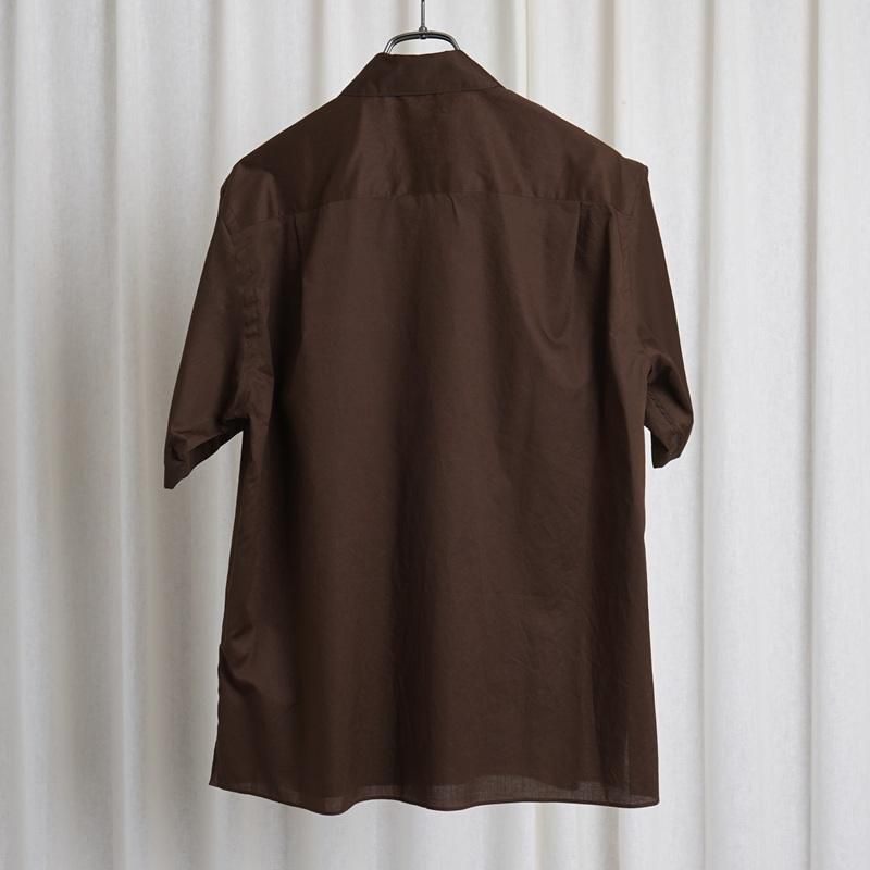 25S/SۡAURALEE ꡼ WASHED FINX TYPEWRITER OPEN COLLAR HALF SLEEVED SHIRT  / DARK BROWN
