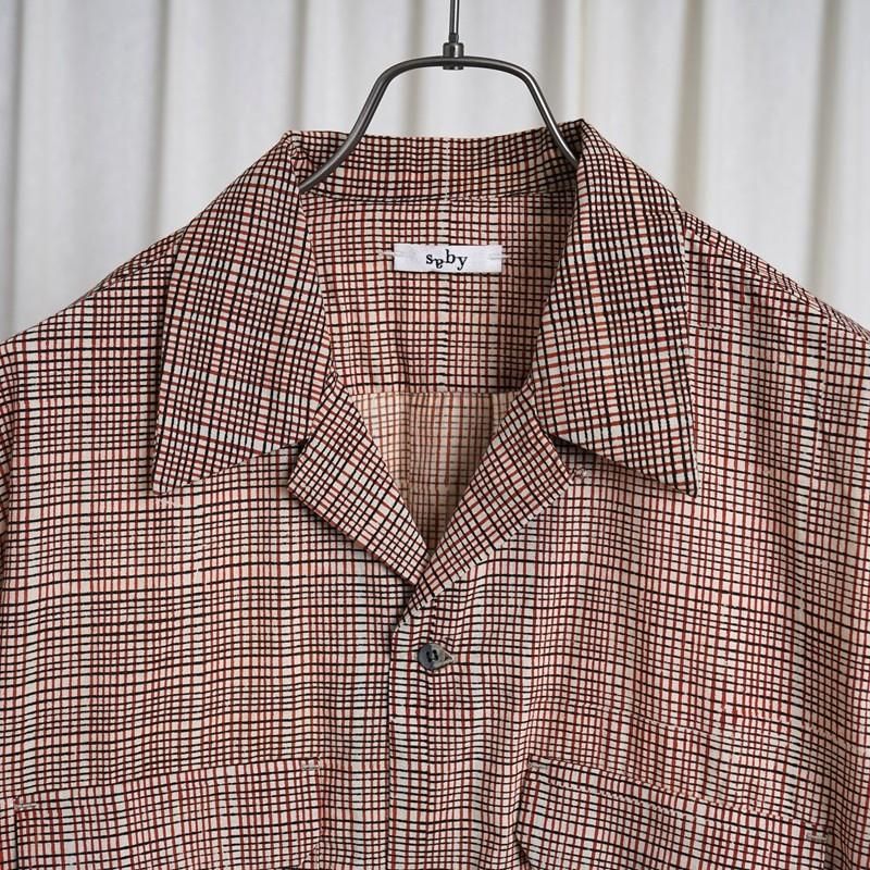 25S/S Saby Х OPEN COLLAR SHIRT - India Batik Fab - / BRICK