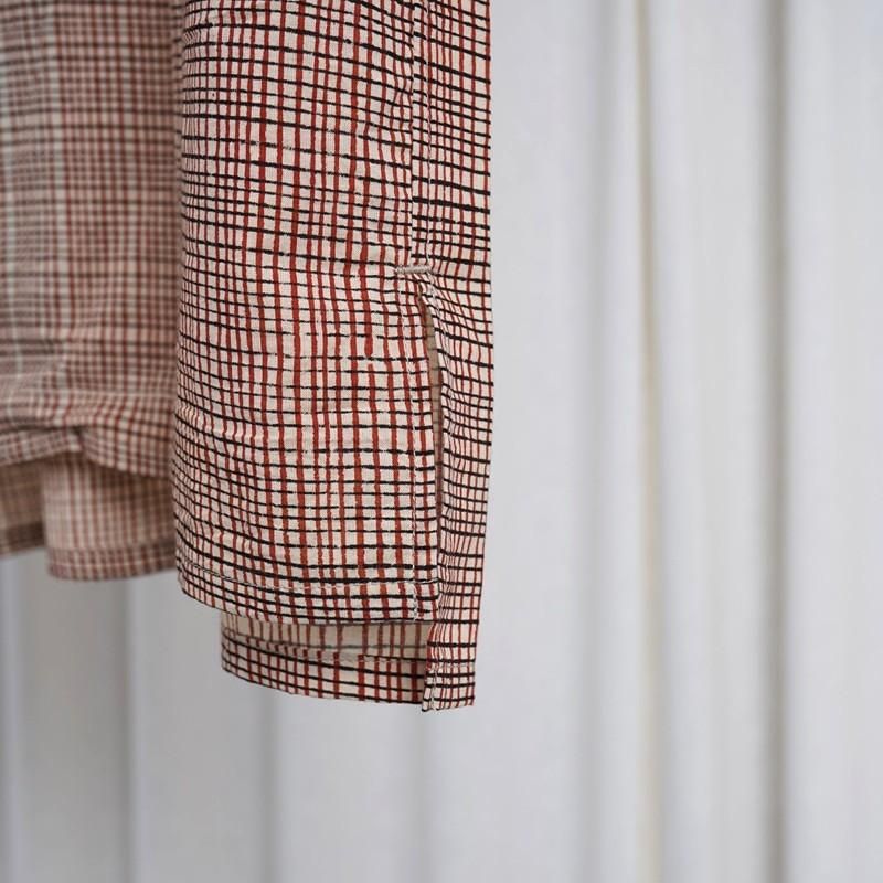 25S/S Saby Х OPEN COLLAR SHIRT - India Batik Fab - / BRICK