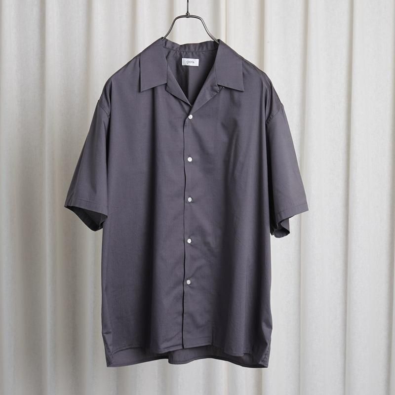 25S/SۡCIOTA  OPEN COLLAR SHORT SLEEVE SHIRT / BLUE GRAY