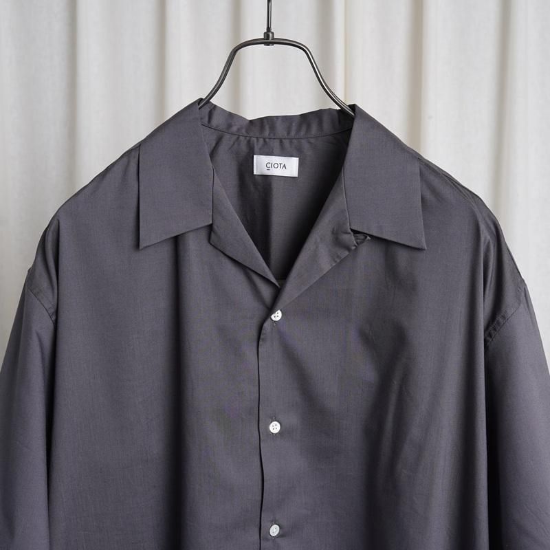 25S/SۡCIOTA  OPEN COLLAR SHORT SLEEVE SHIRT / BLUE GRAY