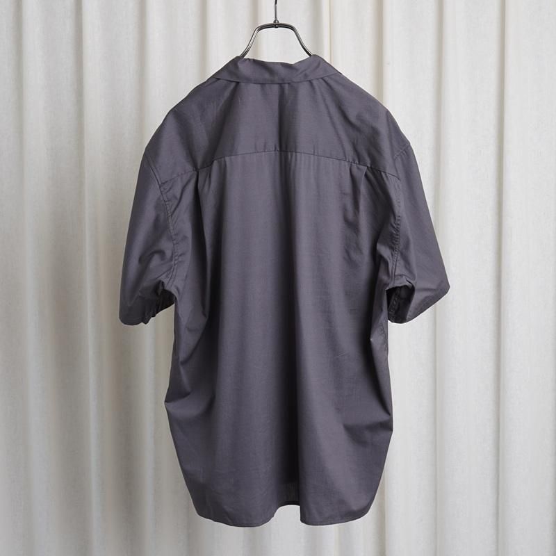 25S/SۡCIOTA  OPEN COLLAR SHORT SLEEVE SHIRT / BLUE GRAY
