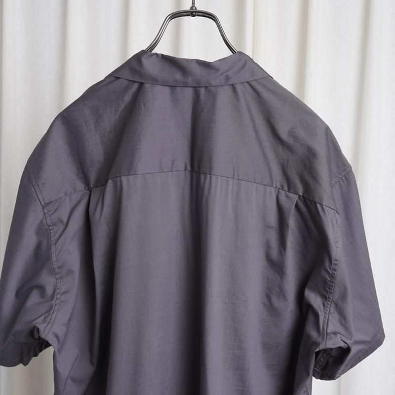 25S/SۡCIOTA  OPEN COLLAR SHORT SLEEVE SHIRT / BLUE GRAY