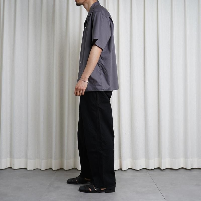 25S/SۡCIOTA  OPEN COLLAR SHORT SLEEVE SHIRT / BLUE GRAY